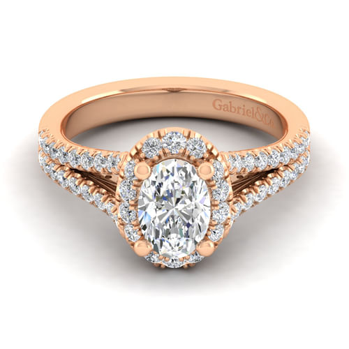 14K Rose Gold Oval Halo Diamond Engagement Ring