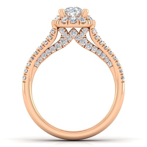14K Rose Gold Oval Halo Diamond Engagement Ring