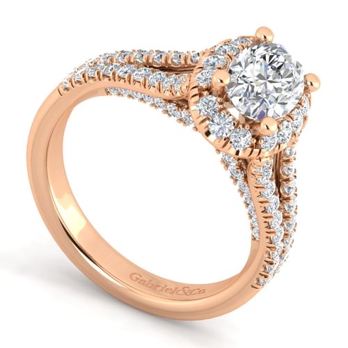 14K Rose Gold Oval Halo Diamond Engagement Ring
