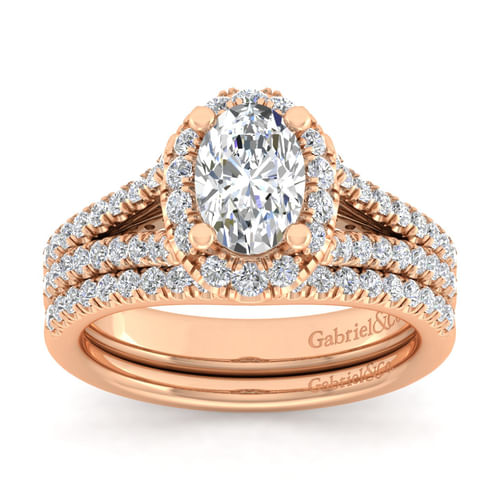 14K Rose Gold Oval Halo Diamond Engagement Ring