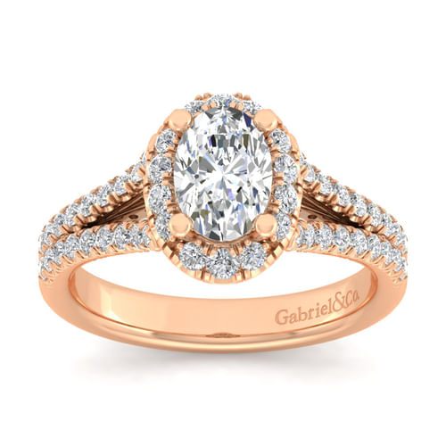 14K Rose Gold Oval Halo Diamond Engagement Ring