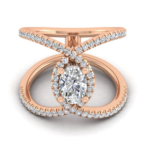 14K Rose Gold Oval Halo Diamond Engagement Ring