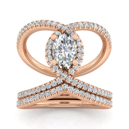 14K Rose Gold Oval Halo Diamond Engagement Ring