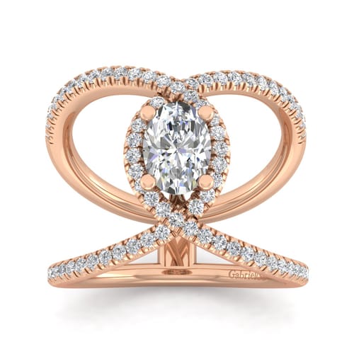 14K Rose Gold Oval Halo Diamond Engagement Ring