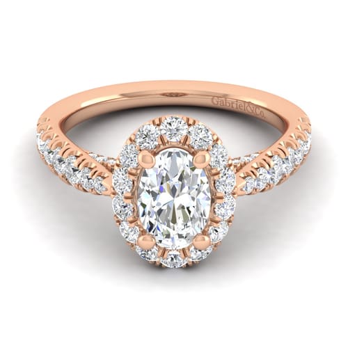 14K Rose Gold Oval Halo Diamond Engagement Ring