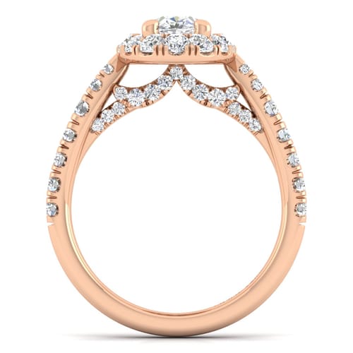 14K Rose Gold Oval Halo Diamond Engagement Ring