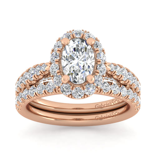 14K Rose Gold Oval Halo Diamond Engagement Ring
