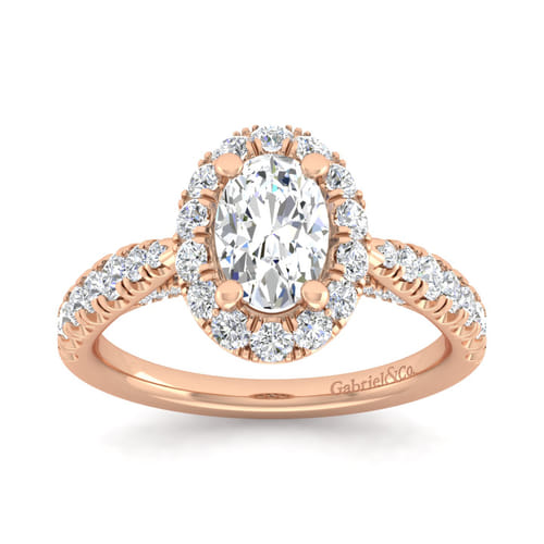 14K Rose Gold Oval Halo Diamond Engagement Ring