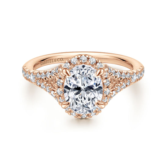 Gabriel - 14K Rose Gold Oval Halo Diamond Engagement Ring