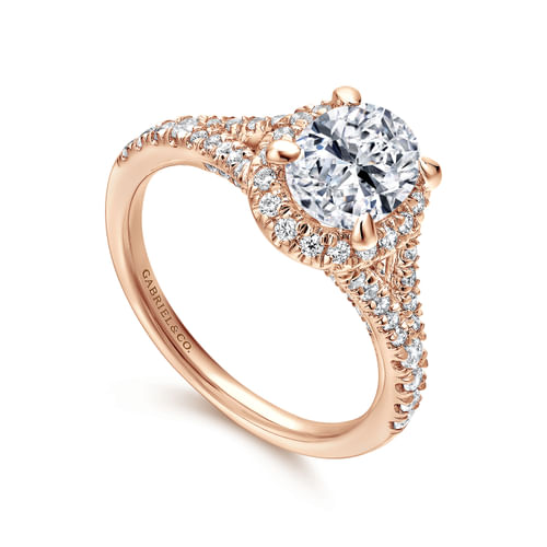 14K Rose Gold Oval Halo Diamond Engagement Ring