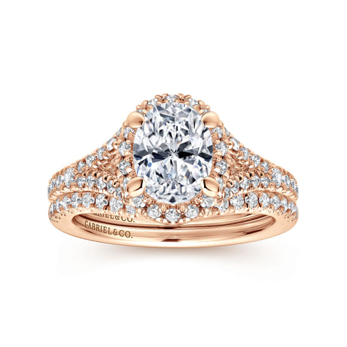 14K Rose Gold Oval Halo Diamond Engagement Ring