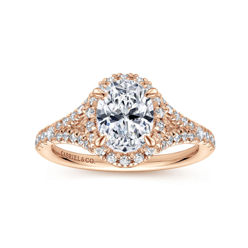 14K Rose Gold Oval Halo Diamond Engagement Ring