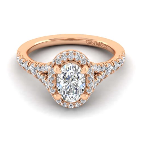 14K Rose Gold Oval Halo Diamond Engagement Ring