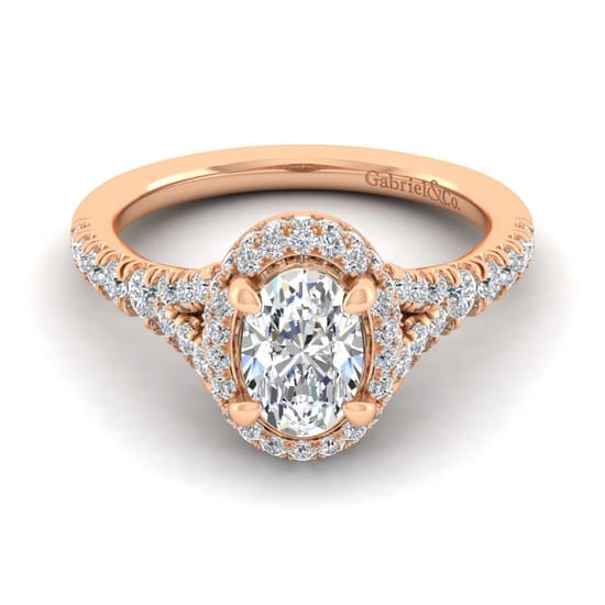 Gabriel - 14K Rose Gold Oval Halo Diamond Engagement Ring