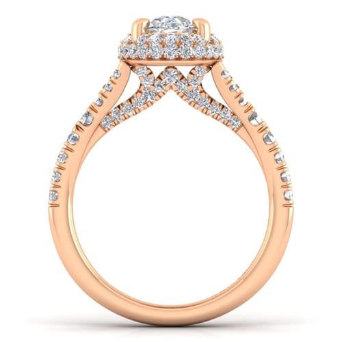 14K Rose Gold Oval Halo Diamond Engagement Ring
