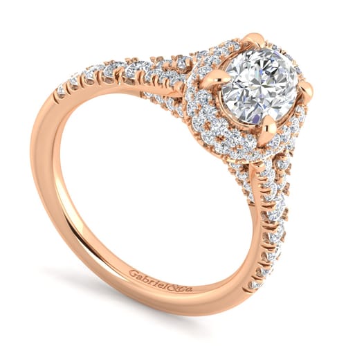 14K Rose Gold Oval Halo Diamond Engagement Ring