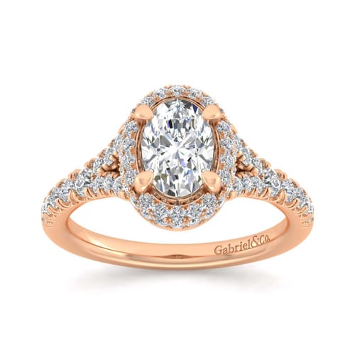 14K Rose Gold Oval Halo Diamond Engagement Ring