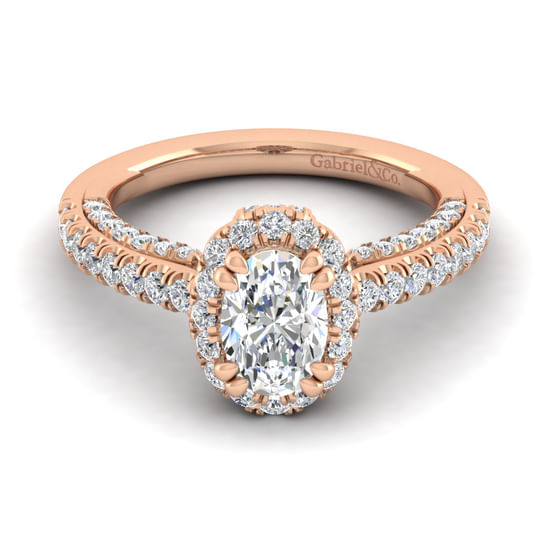 Gabriel - 14K Rose Gold Oval Halo Diamond Engagement Ring