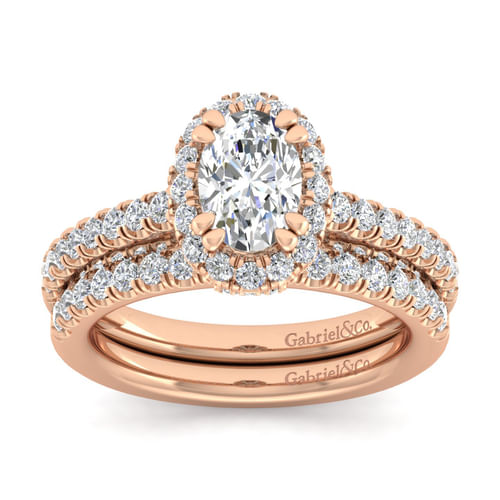 14K Rose Gold Oval Halo Diamond Engagement Ring