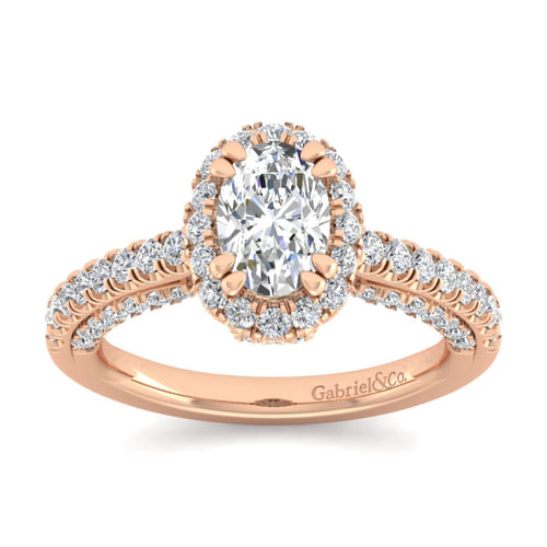 14K Rose Gold Oval Halo Diamond Engagement Ring