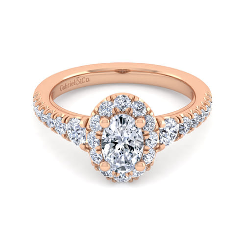 14K Rose Gold Oval Halo Diamond Engagement Ring