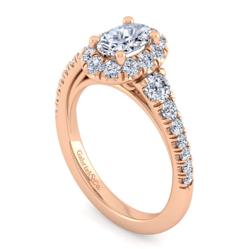 14K Rose Gold Oval Halo Diamond Engagement Ring