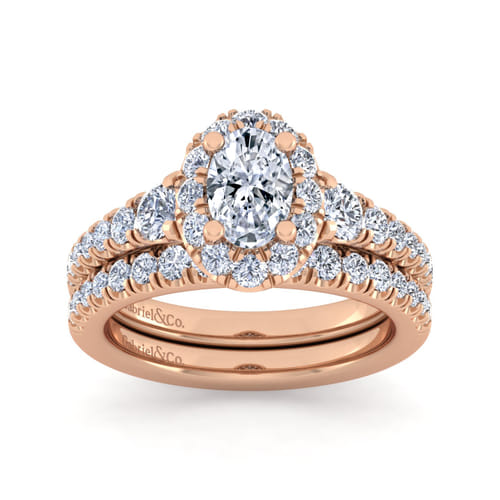 14K Rose Gold Oval Halo Diamond Engagement Ring