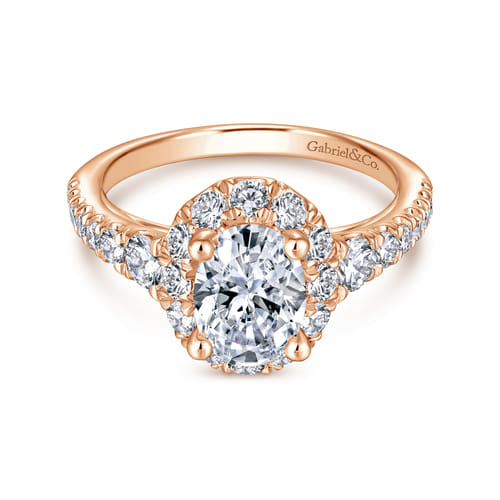 14K Rose Gold Oval Halo Diamond Engagement Ring
