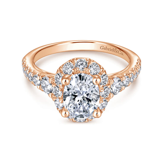 Gabriel - 14K Rose Gold Oval Halo Diamond Engagement Ring