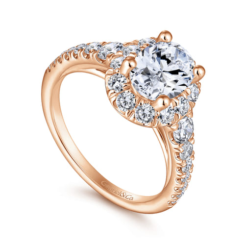 14K Rose Gold Oval Halo Diamond Engagement Ring