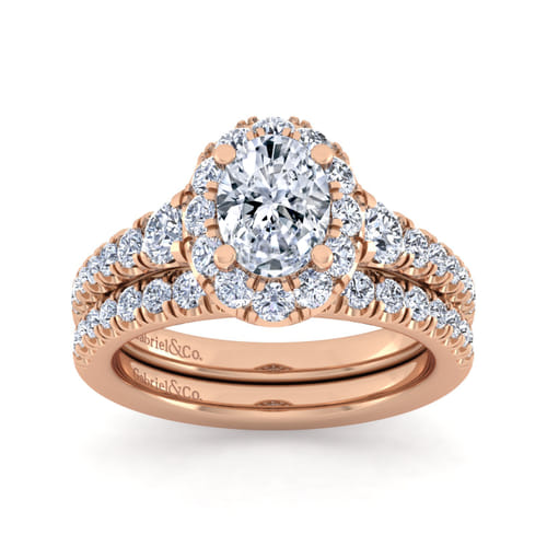 14K Rose Gold Oval Halo Diamond Engagement Ring