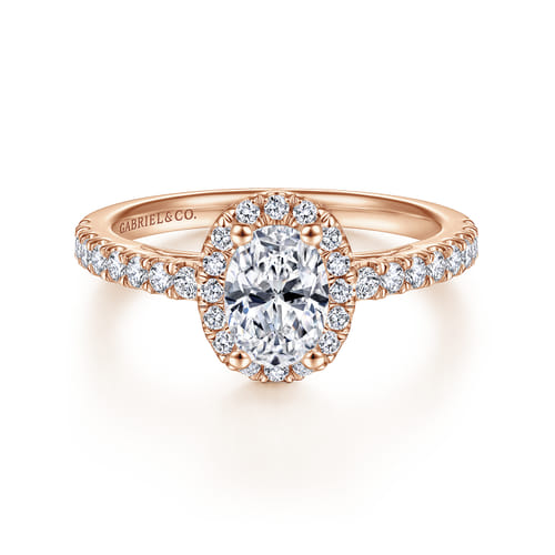 14K Rose Gold Oval Halo Diamond Engagement Ring