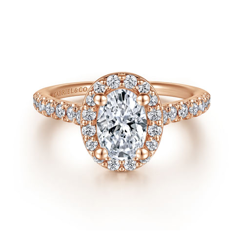 14K Rose Gold Oval Halo Diamond Engagement Ring