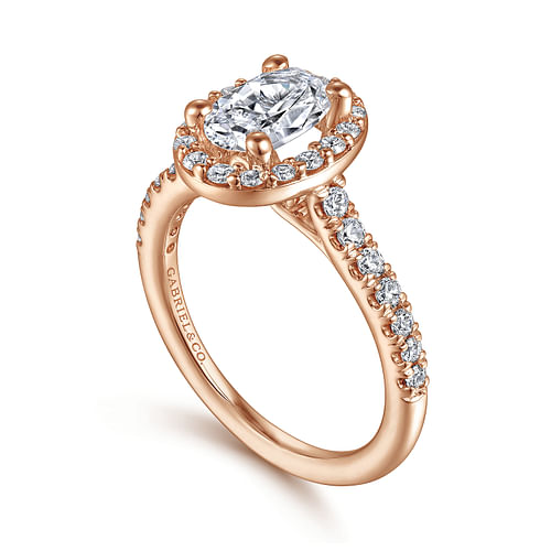 14K Rose Gold Oval Halo Diamond Engagement Ring