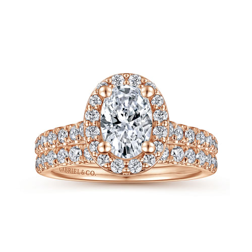 14K Rose Gold Oval Halo Diamond Engagement Ring