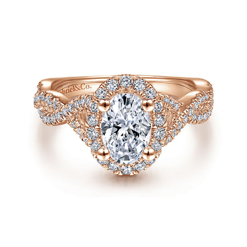 14K Rose Gold Oval Halo Diamond Engagement Ring
