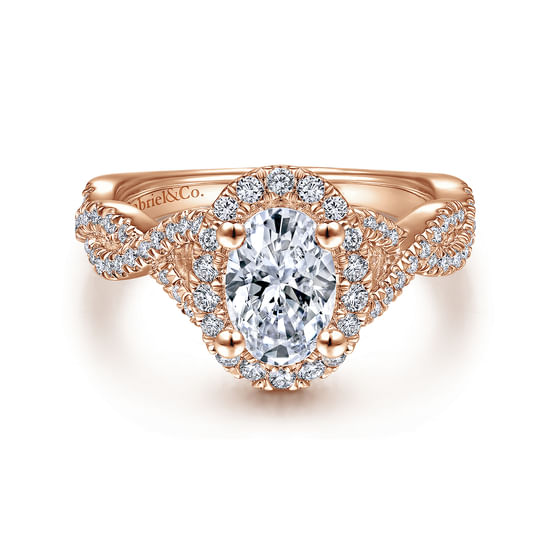 Gabriel - 14K Rose Gold Oval Halo Diamond Engagement Ring