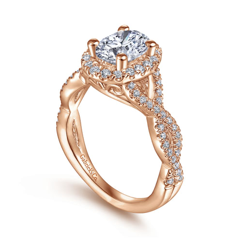 14K Rose Gold Oval Halo Diamond Engagement Ring