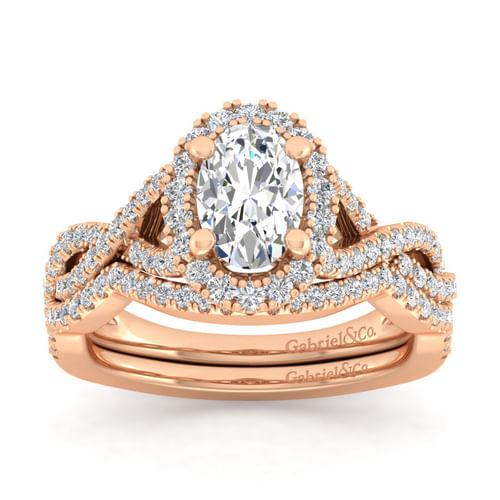14K Rose Gold Oval Halo Diamond Engagement Ring