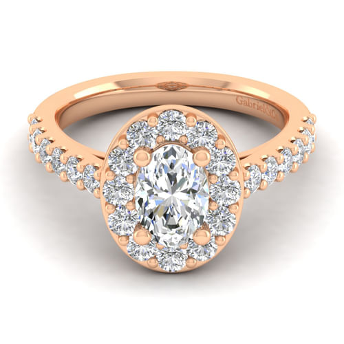 14K Rose Gold Oval Halo Diamond Engagement Ring