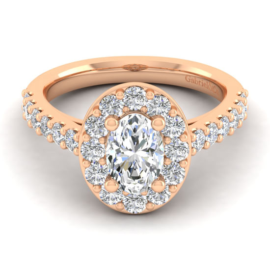 Gabriel - 14K Rose Gold Oval Halo Diamond Engagement Ring