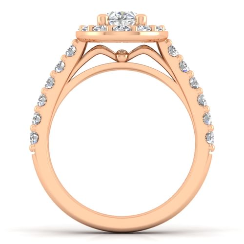 14K Rose Gold Oval Halo Diamond Engagement Ring