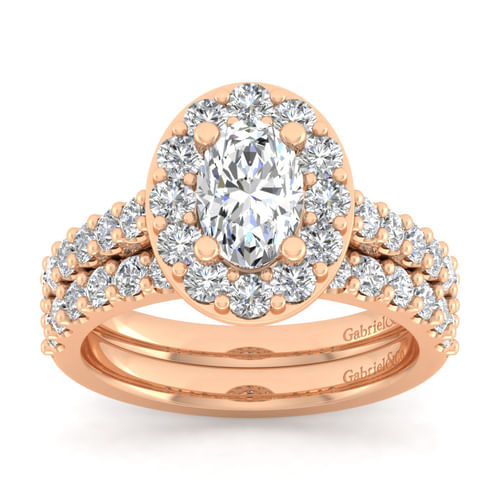 14K Rose Gold Oval Halo Diamond Engagement Ring