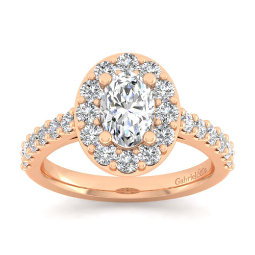 14K Rose Gold Oval Halo Diamond Engagement Ring