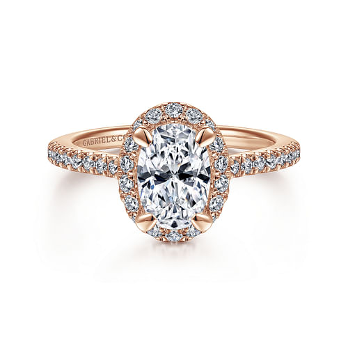 14K Rose Gold Oval Halo Diamond Engagement Ring