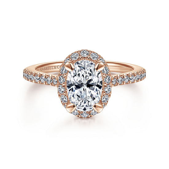 Gabriel - 14K Rose Gold Oval Halo Diamond Engagement Ring