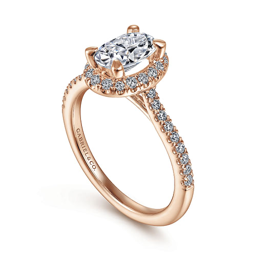 14K Rose Gold Oval Halo Diamond Engagement Ring