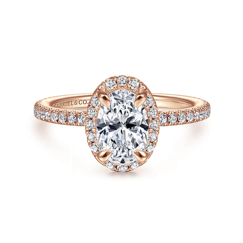 14K Rose Gold Oval Halo Diamond Engagement Ring