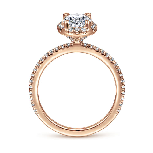 14K Rose Gold Oval Halo Diamond Engagement Ring