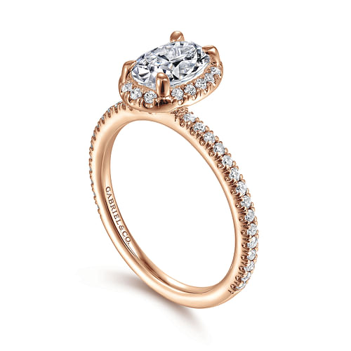 14K Rose Gold Oval Halo Diamond Engagement Ring